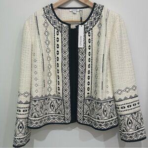 Chico's Embroidered Tweed Cream Artisan Jacket